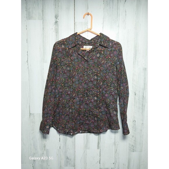Coldwater Creek Paisley Purple Long Sleeve Fitted Textured  Blouse Medium Boho - Picture 1 of 7